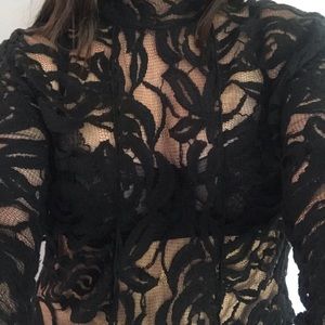 Black lace mock turtleneck blouse